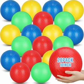 Jerify 20 Pack Large Dodgeballs Kickballs Colorful Playground Ball Inflatable Bounce Balls Bouncy Ball PVC Play Balls for Kids Adults Beach School Party Game Outdoor Indoor, 4 Colors(10 Inch)