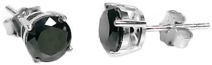 Jet: 1.5 carat 6.0mm Black Russian Ice on Fire CZ® Cast Basket Stud Earrings 925 Silver, 0653