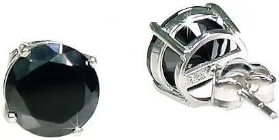 Jet: 4.0 carat 8mm Black Russian Ice on Fire CZ Cast Basket Stud Earrings 925 Silver, 0654