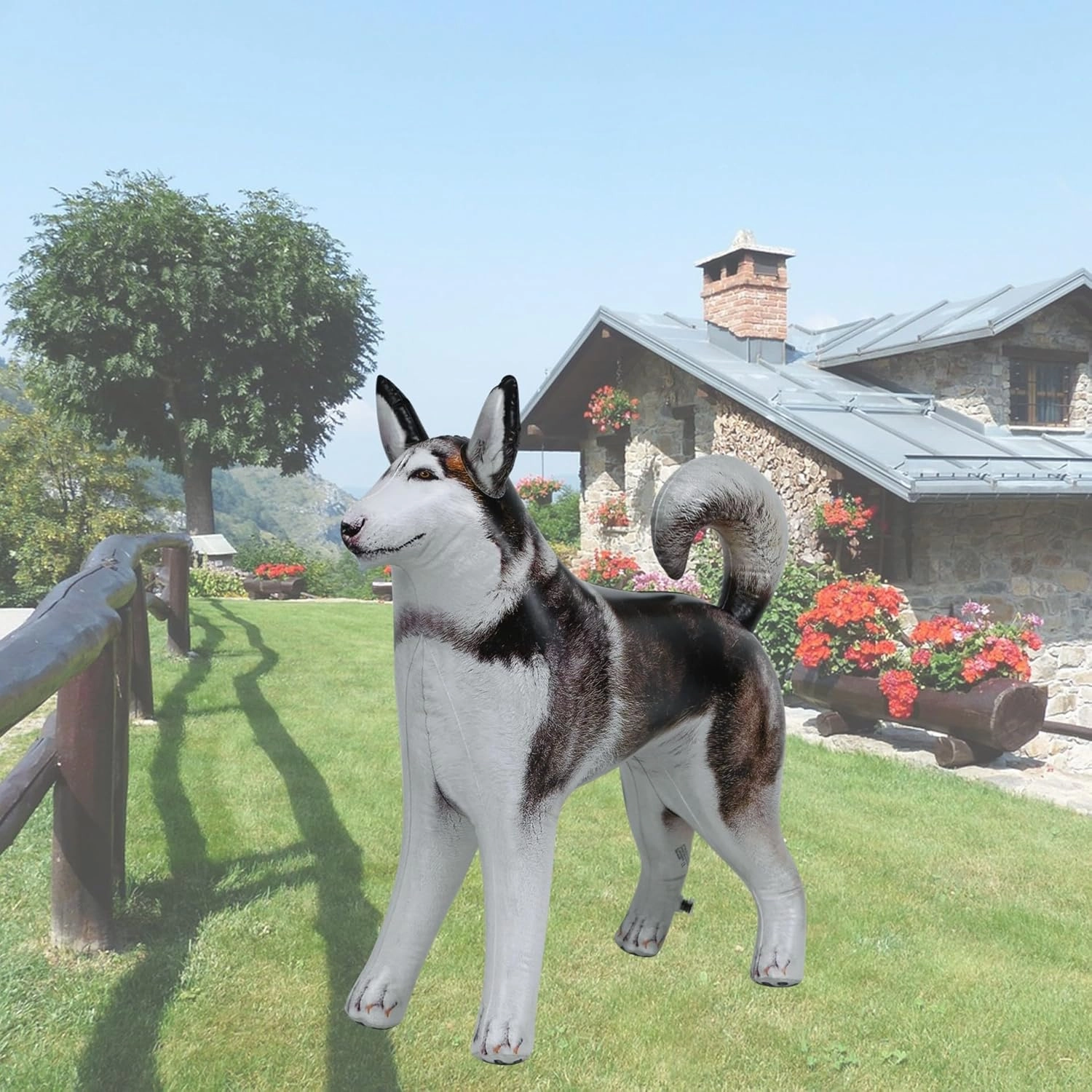 Jet Creations 30" Tall Inflatable Husky Dog Black White Lifelike Blow-Up Animal Figure, Puppy Pet Decor Play Farm Theme Party Pool Birthday VBS Photo Prop, Sport Mascot, Gift for Boys Girls Kids 1pc