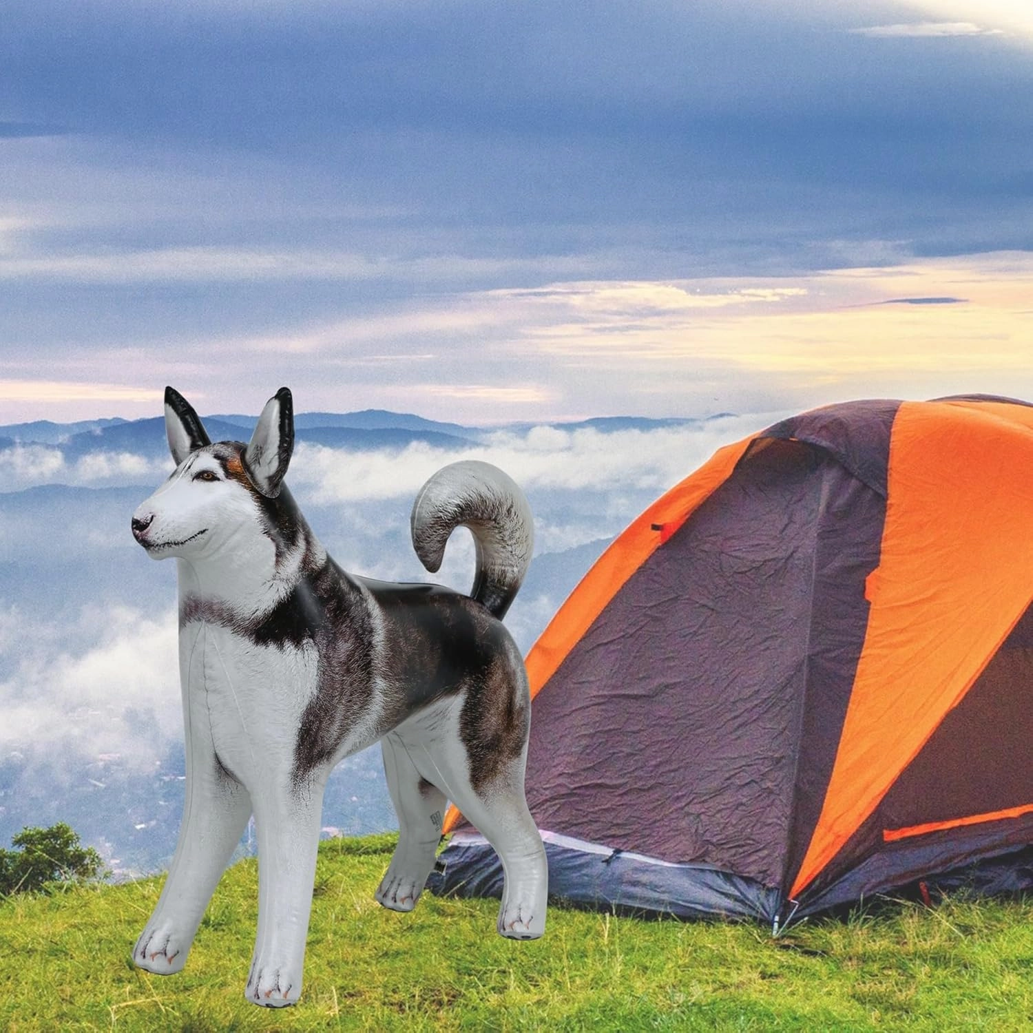 Jet Creations 30" Tall Inflatable Husky Dog Black White Lifelike Blow-Up Animal Figure, Puppy Pet Decor Play Farm Theme Party Pool Birthday VBS Photo Prop, Sport Mascot, Gift for Boys Girls Kids 1pc