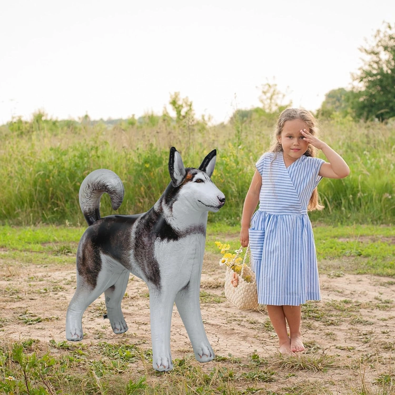 Jet Creations 30" Tall Inflatable Husky Dog Black White Lifelike Blow-Up Animal Figure, Puppy Pet Decor Play Farm Theme Party Pool Birthday VBS Photo Prop, Sport Mascot, Gift for Boys Girls Kids 1pc