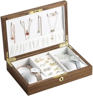 Jewellery Box Large Wood Jewelry Box Wooden Velvet Necklace Ring Earring Watch Organizer Jewellery Storage Case