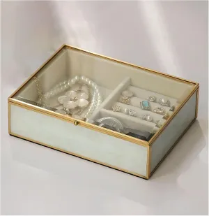 Jewelry Box Jewelry Box,Luxury Glass Jewelry Organizer Box Elegant Peacock Feather Gold Border Decoration Ring Necklace Earrings Watch Storage Box Ladies Gift Jewelry Boxes and Organizers (C)