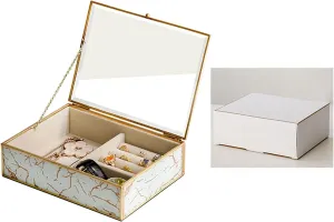 Jewelry Box Jewelry Box,Luxury Glass Jewelry Organizer Box Elegant Peacock Feather Gold Border Decoration Ring Necklace Earrings Watch Storage Box Ladies Gift Jewelry Boxes and Organizers (D)