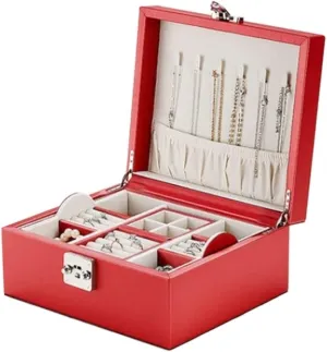 Jewelry Case Jewelry Box Jewelry Organizer Jewelry Box 23 * 20 * 11CM, Ladies Earring Necklace Watch Storage Box with Lock Key and 1 Portable Small Jewelry Box Jewelry Storage (Color : Rojo, Size :
