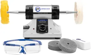 Jewelry Polisher - Adjustable Variable Speed Bench Grinder Polishing & Buffing Machine, Dental Buffer & Lathe - Includes 2 Cotton Buffs, 2 Abrasive Fiber Wheels, Safety Glass, Polish Compound