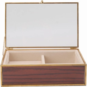Jewelry Box Minimalist Design, Portable Travel Jewlery Case with Transparent Glass Lid and Soft Fleece Lining, Elegant Gold Frame, Adaptable Storage for Earrings Rings Watches