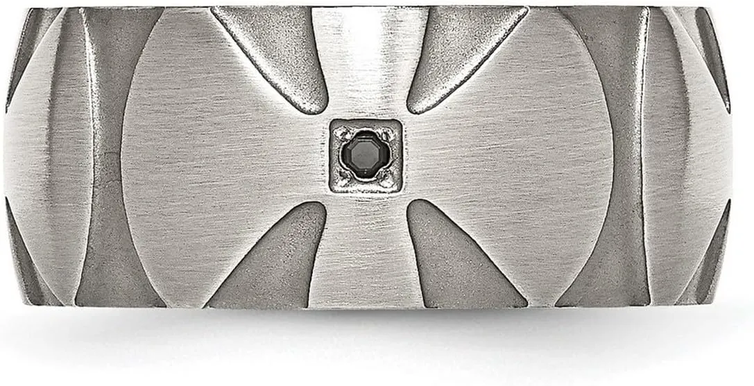 JewelryWeb Stainless Steel Brushed Matte Artisan Oxidized 0.06ct. Tw. Diamond 10mm Band Ring-Band Style-Ring for Women and Men