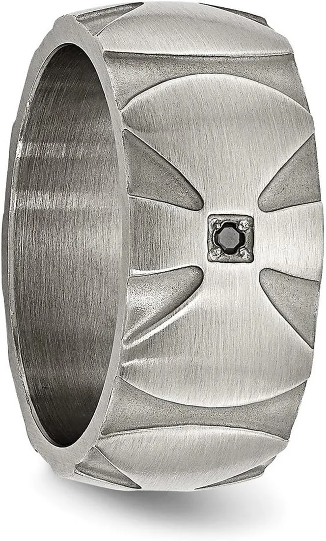 JewelryWeb Stainless Steel Brushed Matte Artisan Oxidized 0.06ct. Tw. Diamond 10mm Band Ring-Band Style-Ring for Women and Men