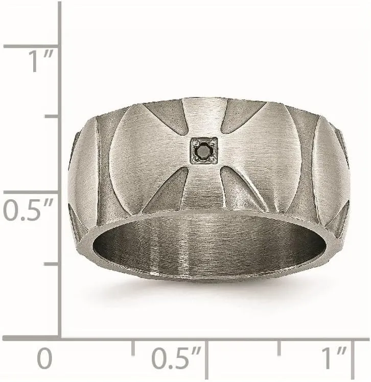 JewelryWeb Stainless Steel Brushed Matte Artisan Oxidized 0.06ct. Tw. Diamond 10mm Band Ring-Band Style-Ring for Women and Men