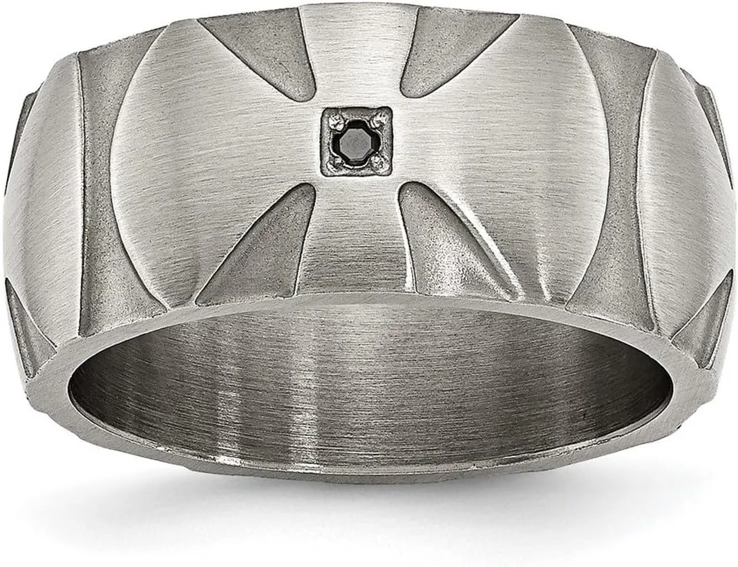 JewelryWeb Stainless Steel Brushed Matte Artisan Oxidized 0.06ct. Tw. Diamond 10mm Band Ring-Band Style-Ring for Women and Men