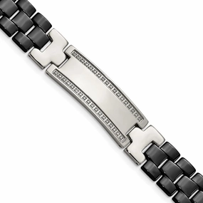 JewelryWeb Stainless Steel Fold over Ceramic Polished 1/4ct Tw. Diamond Bracelet 8.25 Inch 14mm Wide Link-Bracelet for Women