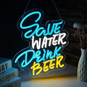 JIANGNEON Save Water Drink Beer Neon Sign Beer Neon Sign for wall decor Man Cave Cafe Bistro Club Party Decorations