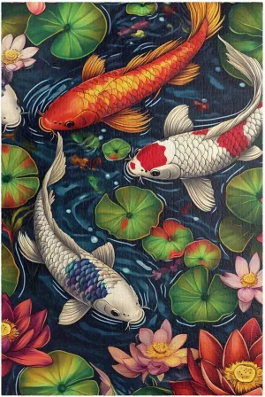 Jigsaw Puzzle, Koi Fish and Lotus Flower Pattern, 500-Piece, Colorful Puzzle for Adults and Kids, Gift, Unique Puzzle