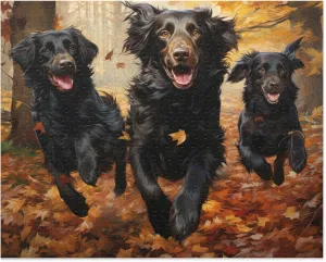 Jigsaw Puzzles 1000 Piece for Adults - Dogs in Forest - Flat Coated Retrievers in Autumn Park Fun Puzzle Educational Family Game Toys Adults Home Decoration Colorful Puzzle Gifts