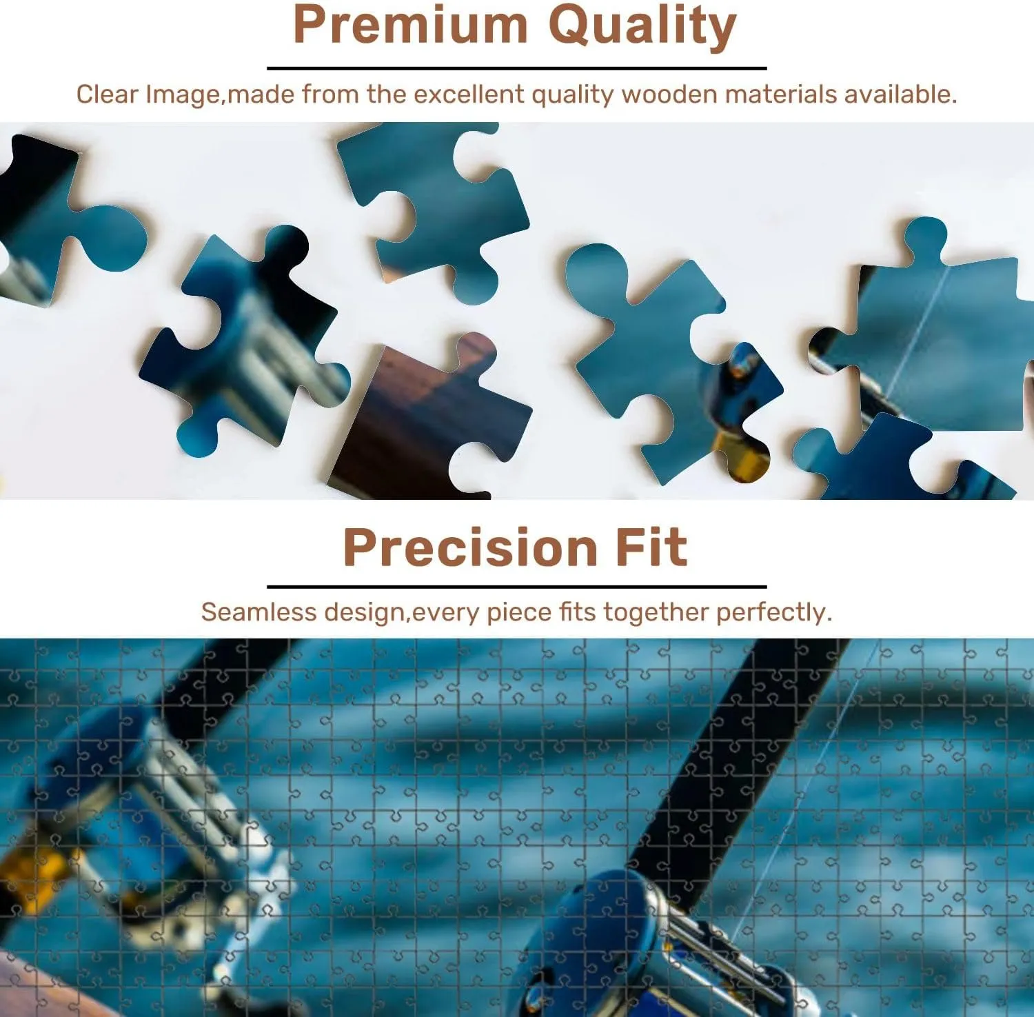 Jigsaw Puzzles 1000 Pieces for Adult Fishing Rod Reel Boat Puzzle Game for Family Wooden Puzzle Toy Educational Games Puzzles for Home Decor