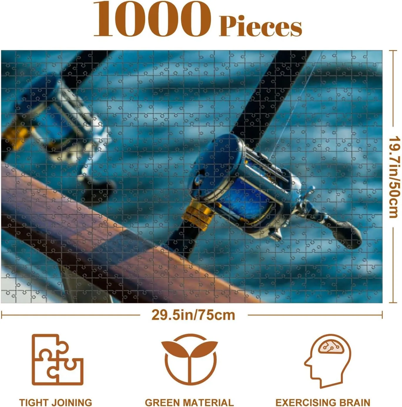 Jigsaw Puzzles 1000 Pieces for Adult Fishing Rod Reel Boat Puzzle Game for Family Wooden Puzzle Toy Educational Games Puzzles for Home Decor