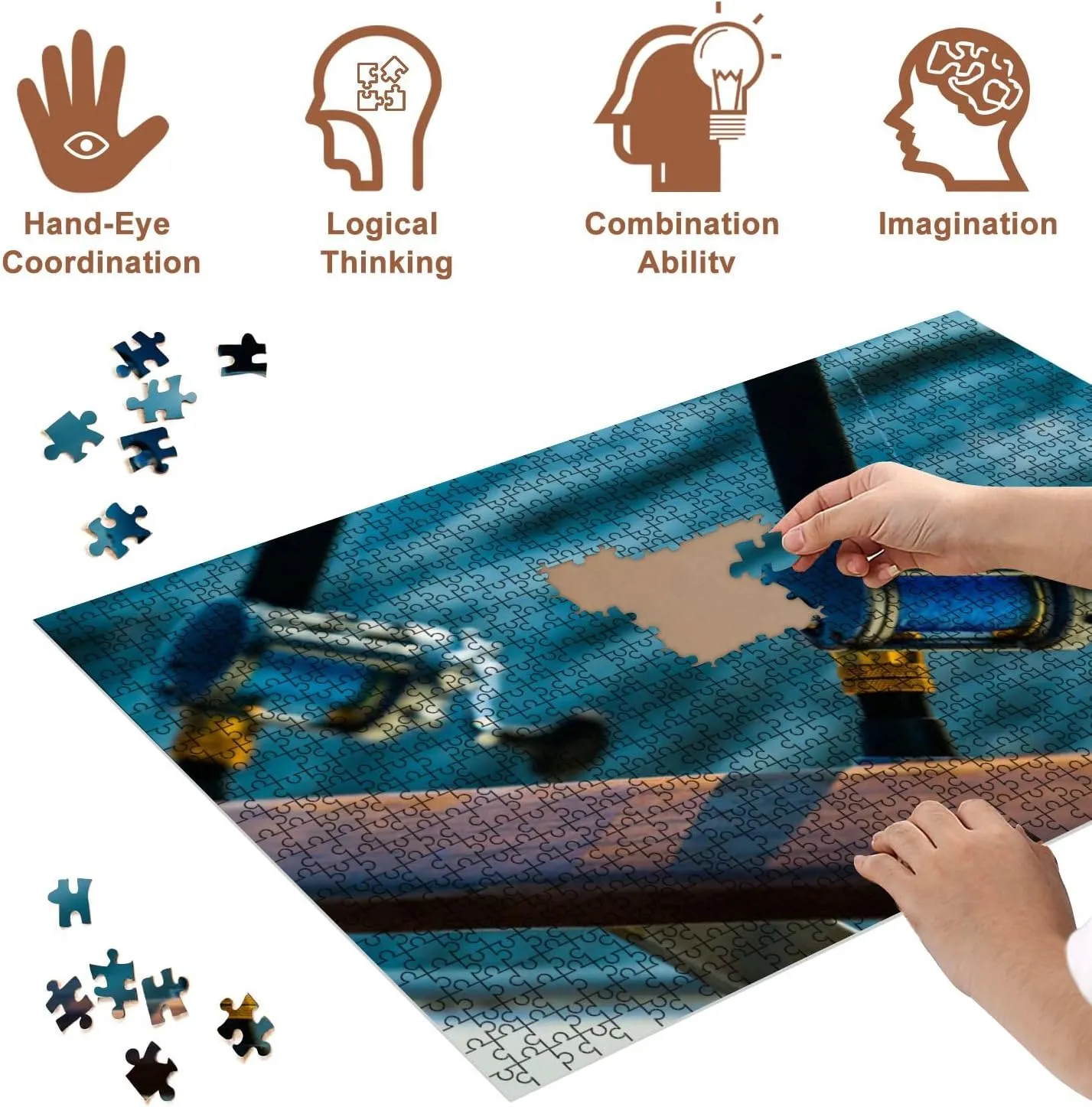 Jigsaw Puzzles 1000 Pieces for Adult Fishing Rod Reel Boat Puzzle Game for Family Wooden Puzzle Toy Educational Games Puzzles for Home Decor