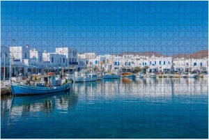 Jigsaw Puzzles 1000 Pieces for Adult Harbor Fishing Village Naousa Cyclades Puzzle Game for Family Wooden Puzzle Toy Educational Games Puzzles for Home Decor