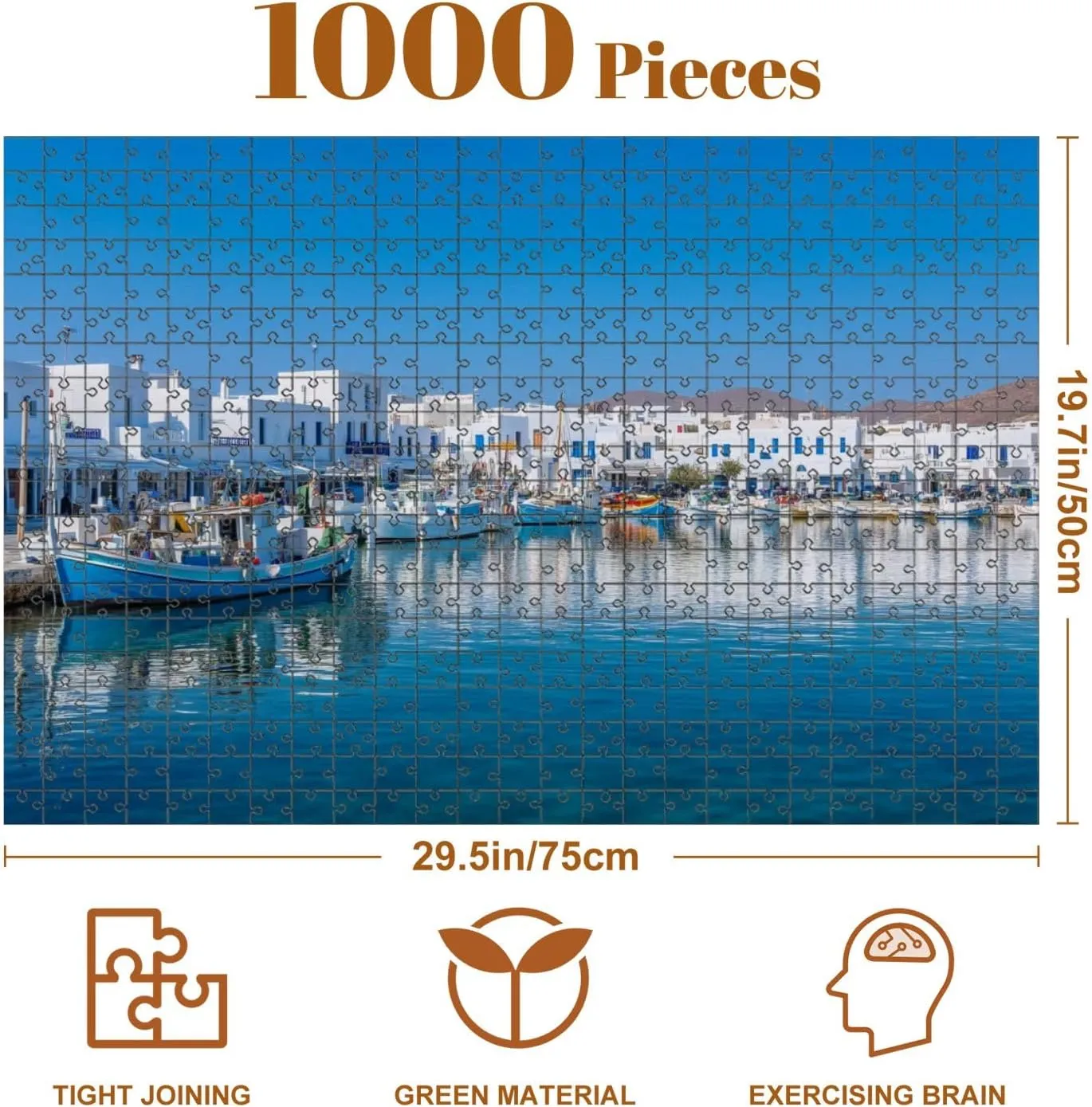 Jigsaw Puzzles 1000 Pieces for Adult Harbor Fishing Village Naousa Cyclades Puzzle Game for Family Wooden Puzzle Toy Educational Games Puzzles for Home Decor