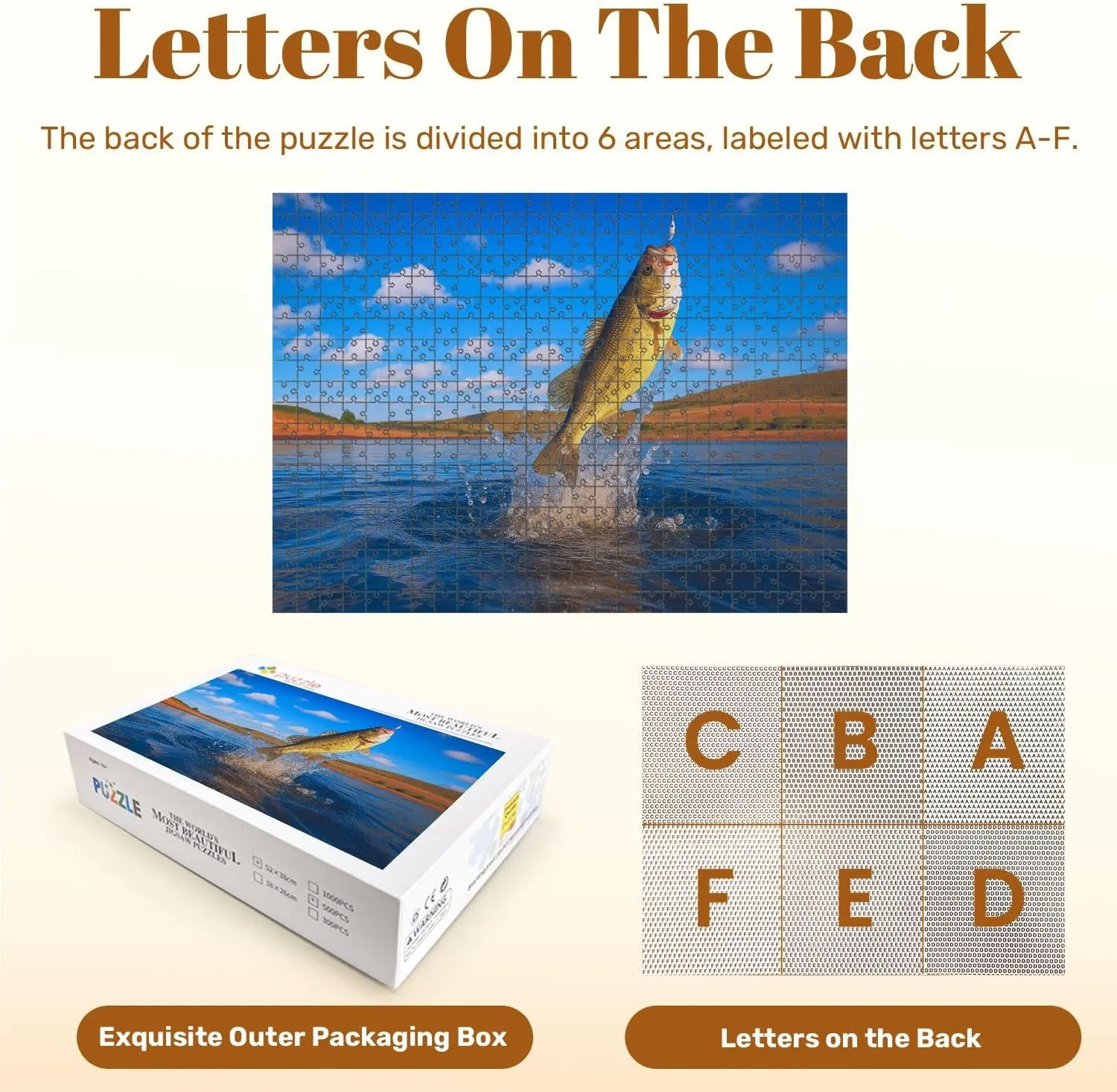 Jigsaw Puzzles 500 Pieces for Adult Big Bass Large Mouth Fishing Lake Blue Sky Dawn Sunrise Puzzle Game for Family Wooden Puzzle Toy Educational Games Puzzles for Home Decor