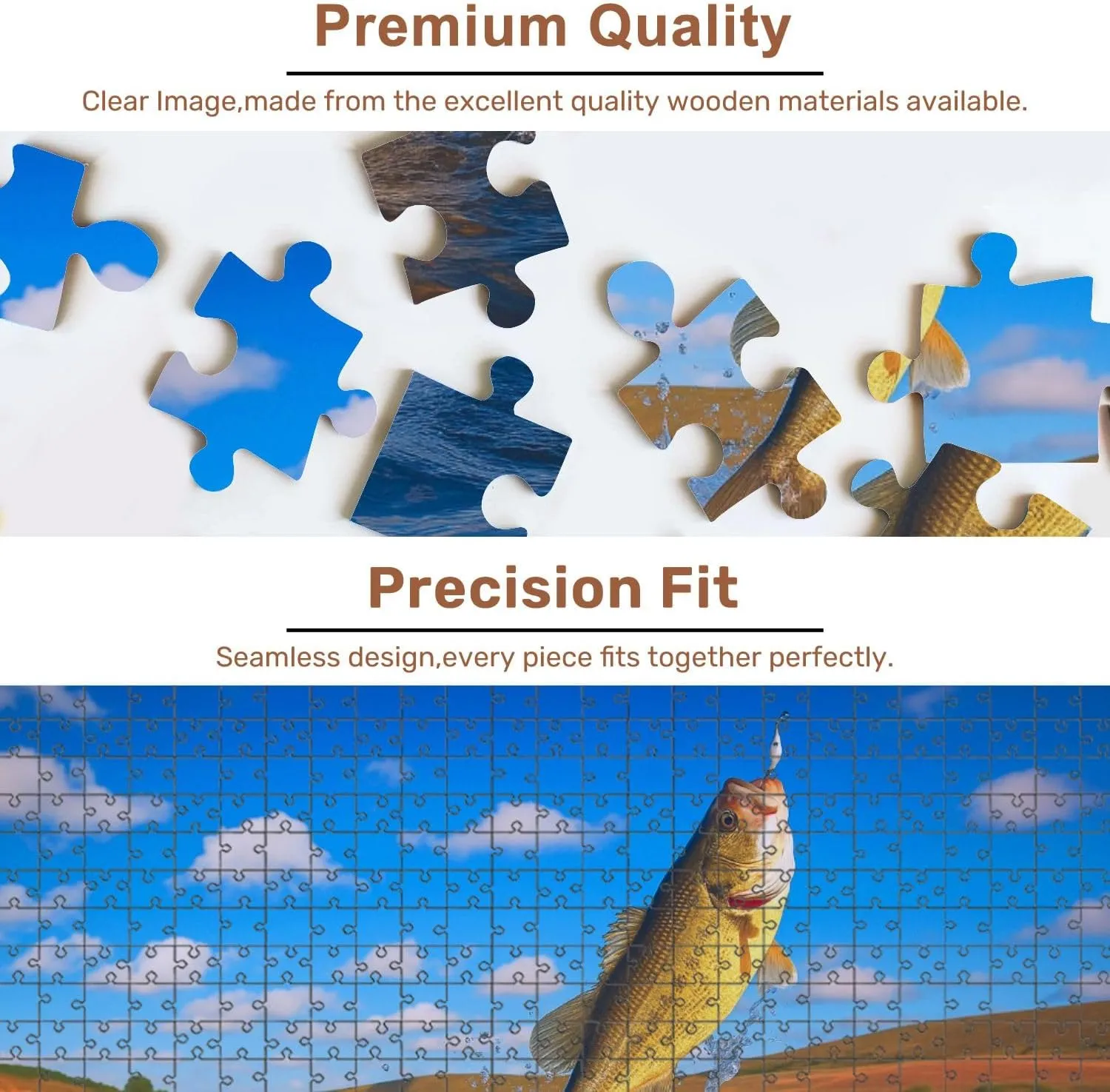 Jigsaw Puzzles 500 Pieces for Adult Big Bass Large Mouth Fishing Lake Blue Sky Dawn Sunrise Puzzle Game for Family Wooden Puzzle Toy Educational Games Puzzles for Home Decor