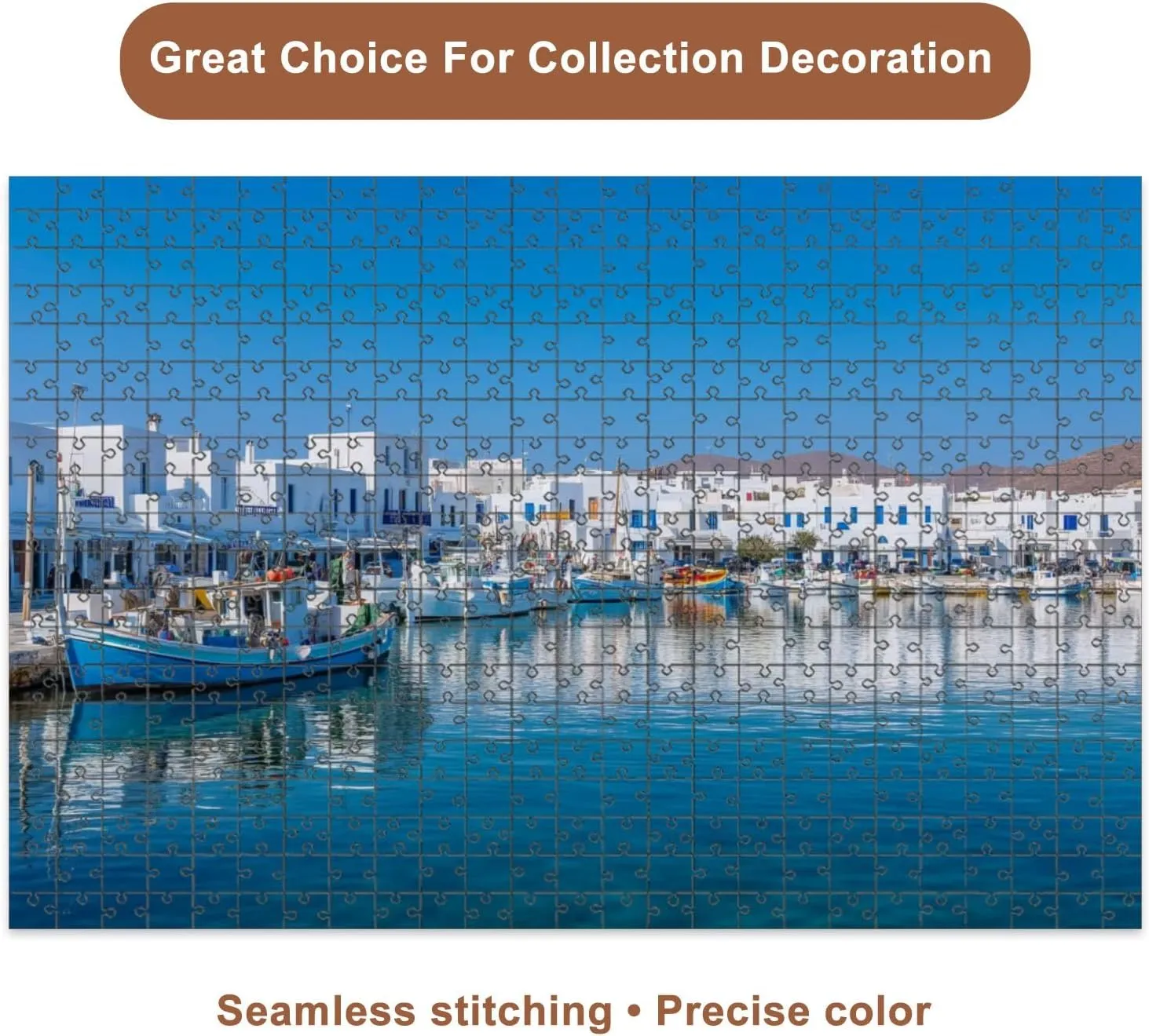 Jigsaw Puzzles 500 Pieces for Adult Harbor Fishing Village Naousa Cyclades Puzzle Game for Family Wooden Puzzle Toy Educational Games Puzzles for Home Decor