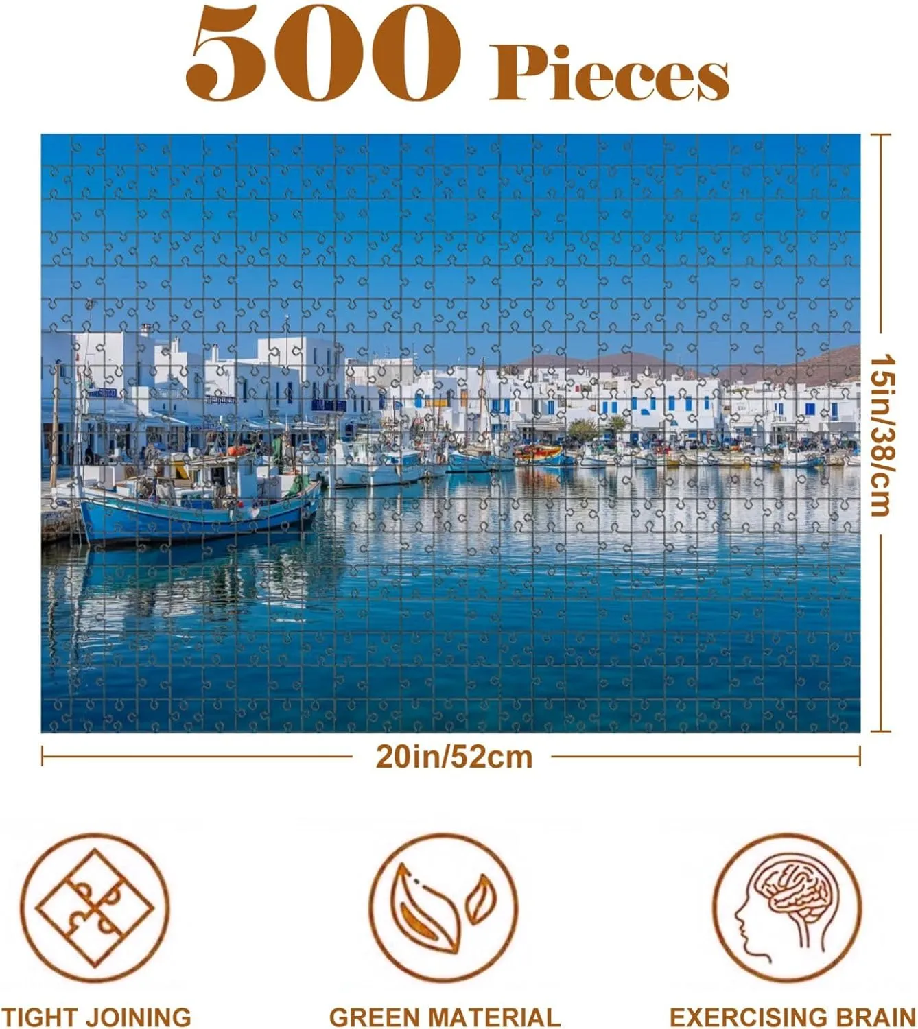 Jigsaw Puzzles 500 Pieces for Adult Harbor Fishing Village Naousa Cyclades Puzzle Game for Family Wooden Puzzle Toy Educational Games Puzzles for Home Decor