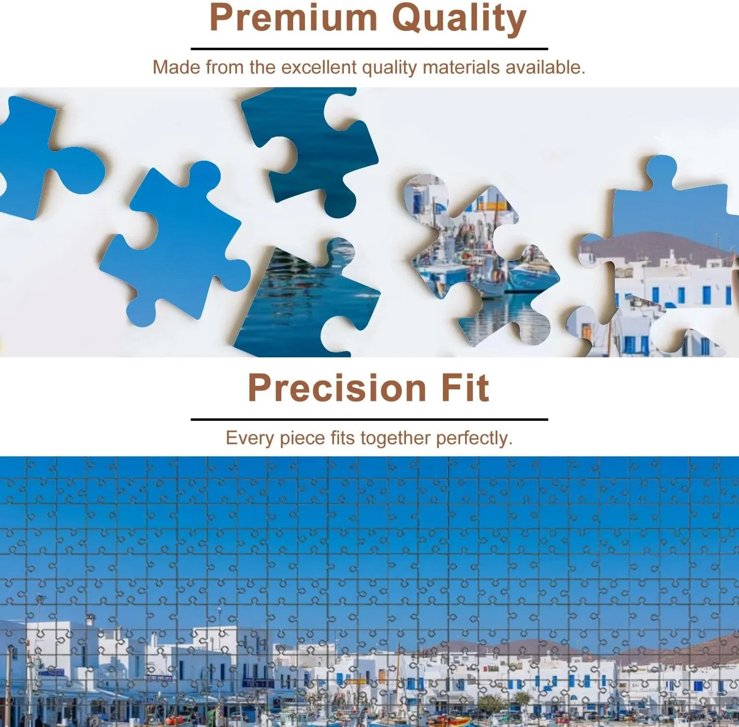 Jigsaw Puzzles 500 Pieces for Adult Harbor Fishing Village Naousa Cyclades Puzzle Game for Family Wooden Puzzle Toy Educational Games Puzzles for Home Decor