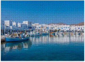 Jigsaw Puzzles 500 Pieces for Adult Harbor Fishing Village Naousa Cyclades Puzzle Game for Family Wooden Puzzle Toy Educational Games Puzzles for Home Decor