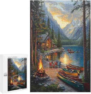 Jigsaw Puzzles Beautiful Lakehouse in The Mountains with Colorful Canoes 1000 Piece Jigsaw Puzzle for Adults Nature Fishing Landscape Wood Puzzles Modern Home Decor Unique Gift Intellectual Game