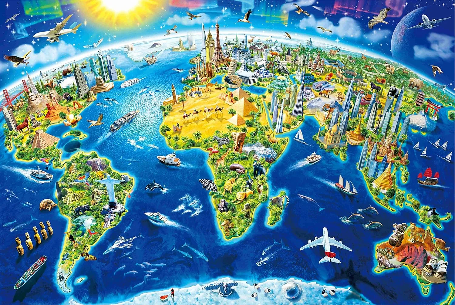 Jigsaw Puzzles for Adults 1000 Piece World Landmarks 27.56 x 19.69 Inch Map Puzzles 1000 Pieces for Adults Kids Educational Game Challenge Toy World Map Puzzles 1000 Pieces