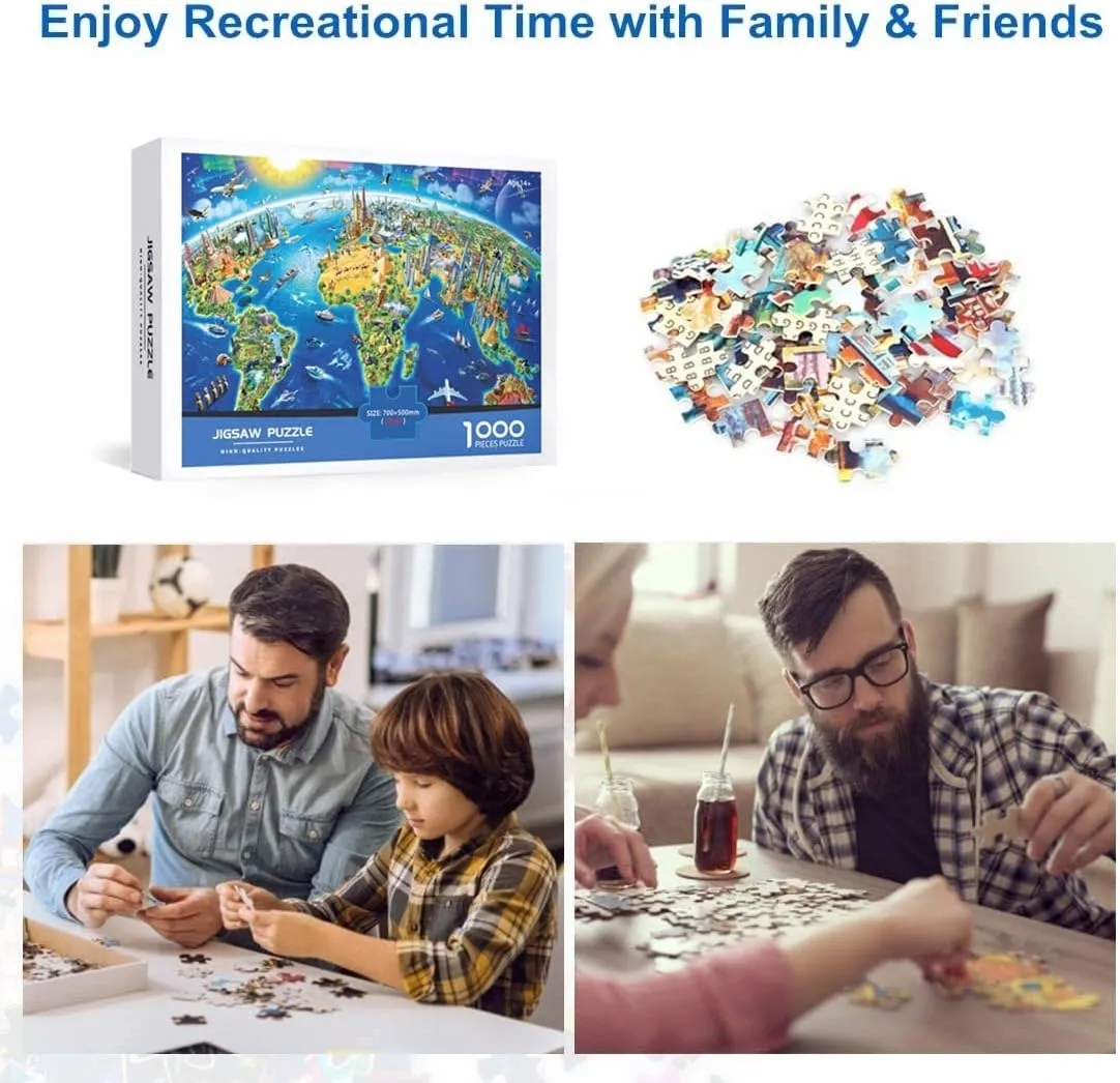 Jigsaw Puzzles for Adults 1000 Piece World Landmarks 27.56 x 19.69 Inch Map Puzzles 1000 Pieces for Adults Kids Educational Game Challenge Toy World Map Puzzles 1000 Pieces