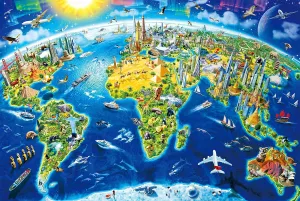 Jigsaw Puzzles for Adults 1000 Piece World Landmarks 27.56 x 19.69 Inch Map Puzzles 1000 Pieces for Adults Kids Educational Game Challenge Toy World Map Puzzles 1000 Pieces