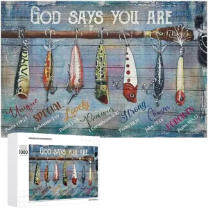 Jigsaw Puzzles for Adults Puzzle-Fishing Bait - God Says You Are-1000 Pieces Jigsaw Puzzles Props for Adolescent Children Educational Game Toys DIY Collectibles Modern Home Decoration