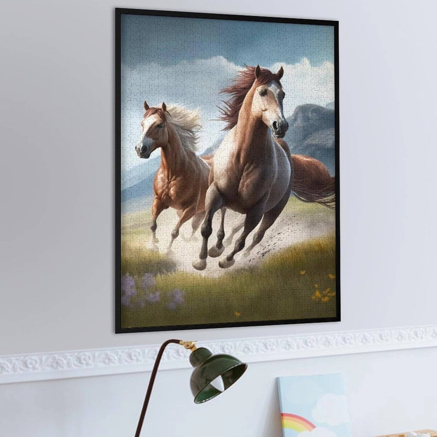 Jigsaw Puzzle 1000 Pieces Wooden Puzzle Grassland Running Horses Picture Family Decorations, Unique Birthday Present Suitable for Adults