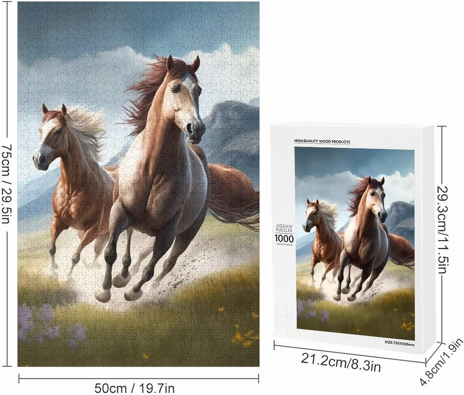Jigsaw Puzzle 1000 Pieces Wooden Puzzle Grassland Running Horses Picture Family Decorations, Unique Birthday Present Suitable for Adults