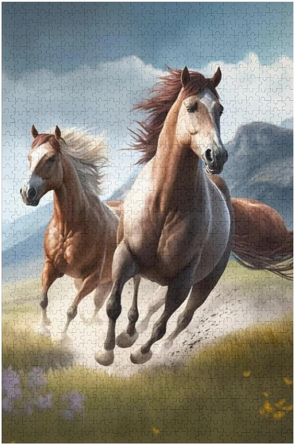 Jigsaw Puzzle 1000 Pieces Wooden Puzzle Grassland Running Horses Picture Family Decorations, Unique Birthday Present Suitable for Adults