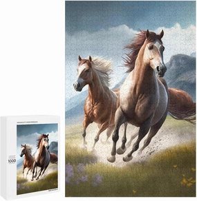 Jigsaw Puzzle 1000 Pieces Wooden Puzzle Grassland Running Horses Picture Family Decorations, Unique Birthday Present Suitable for Adults