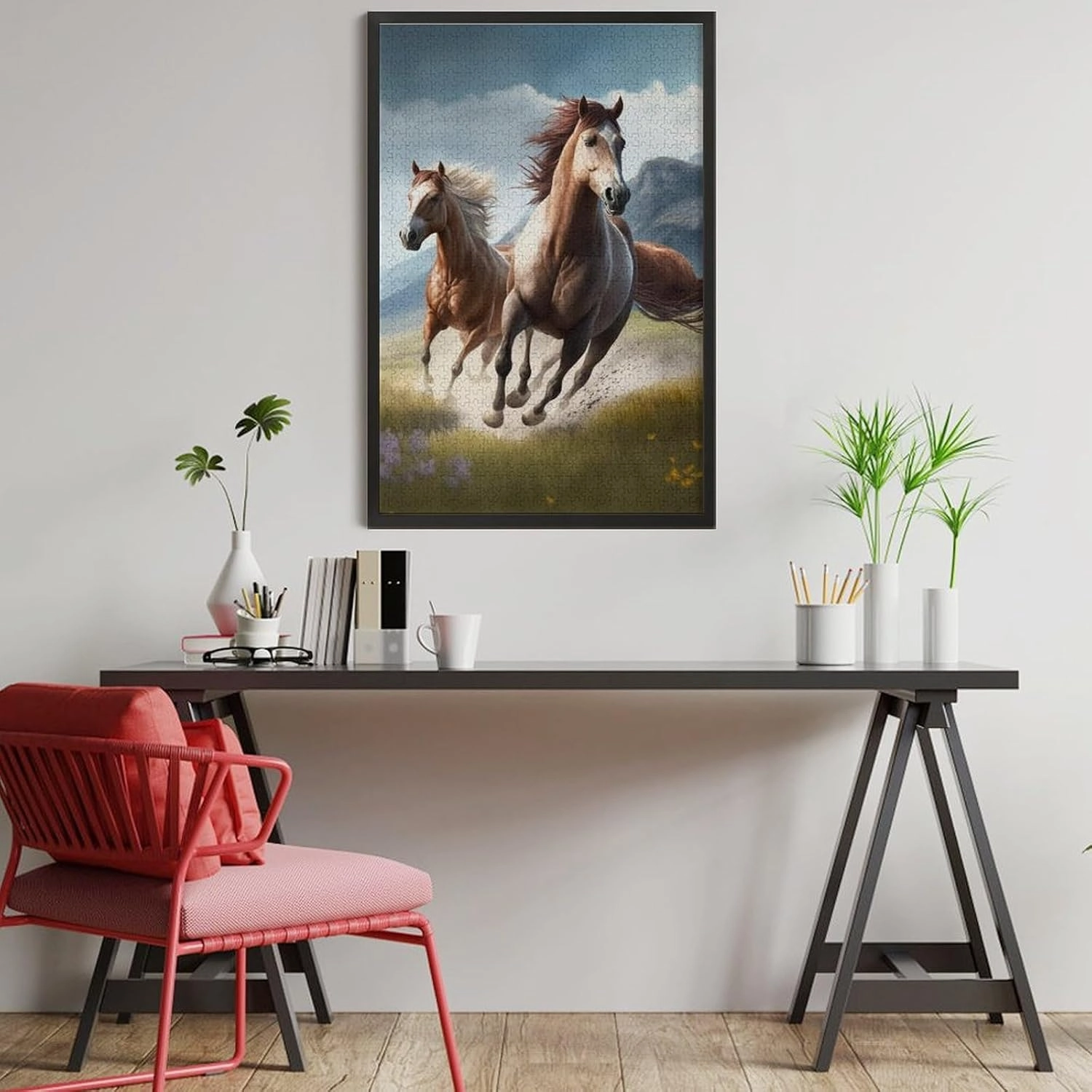 Jigsaw Puzzle 1000 Pieces Wooden Puzzle Grassland Running Horses Picture Family Decorations, Unique Birthday Present Suitable for Adults