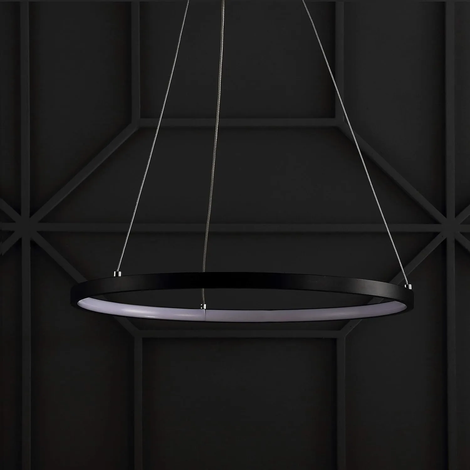 JONATHAN Y JYL7202A Bradley 15.7" Round Integrated LED Metal Pendant Chandelier Modern Contemporary Transitional Dining Room Living Room Kitchen Foyer Bedroom Hallway, Matte Black
