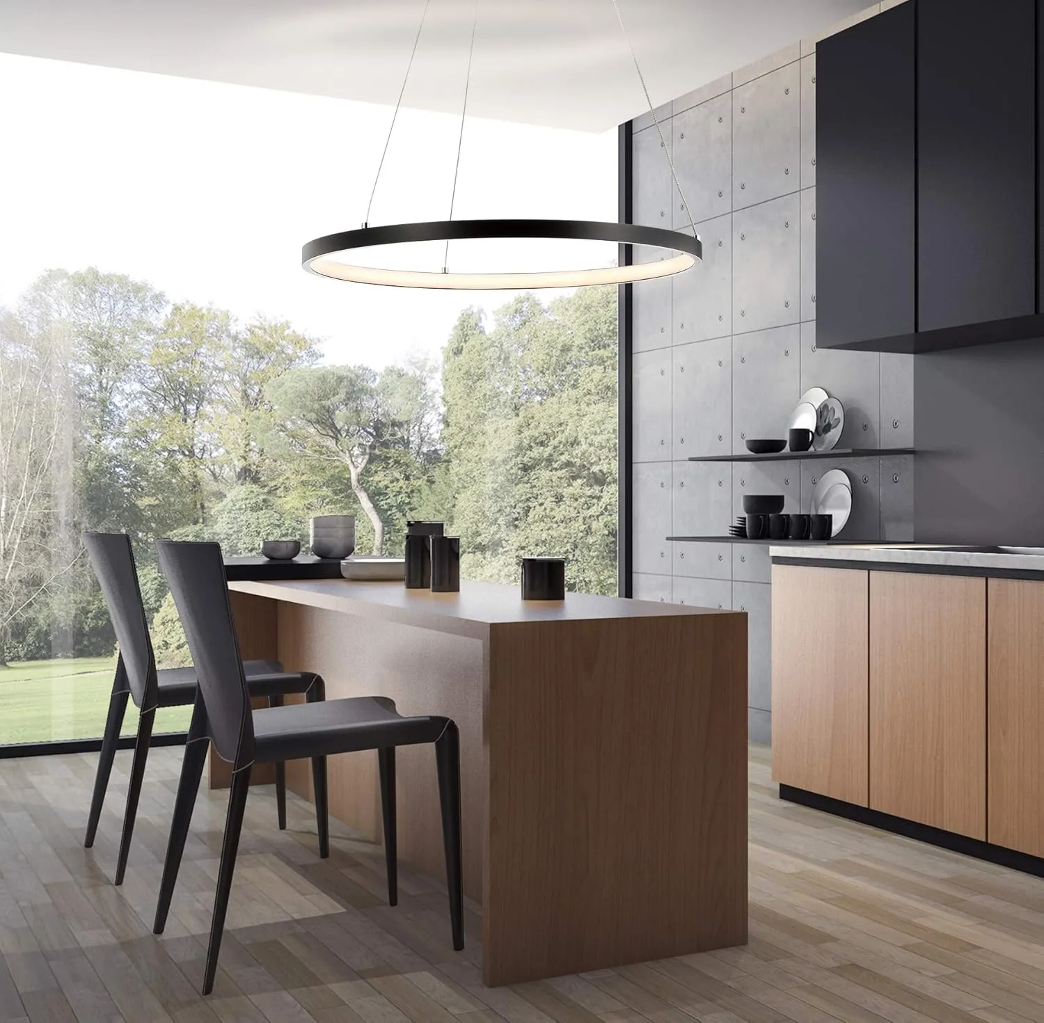 JONATHAN Y JYL7202A Bradley 15.7" Round Integrated LED Metal Pendant Chandelier Modern Contemporary Transitional Dining Room Living Room Kitchen Foyer Bedroom Hallway, Matte Black