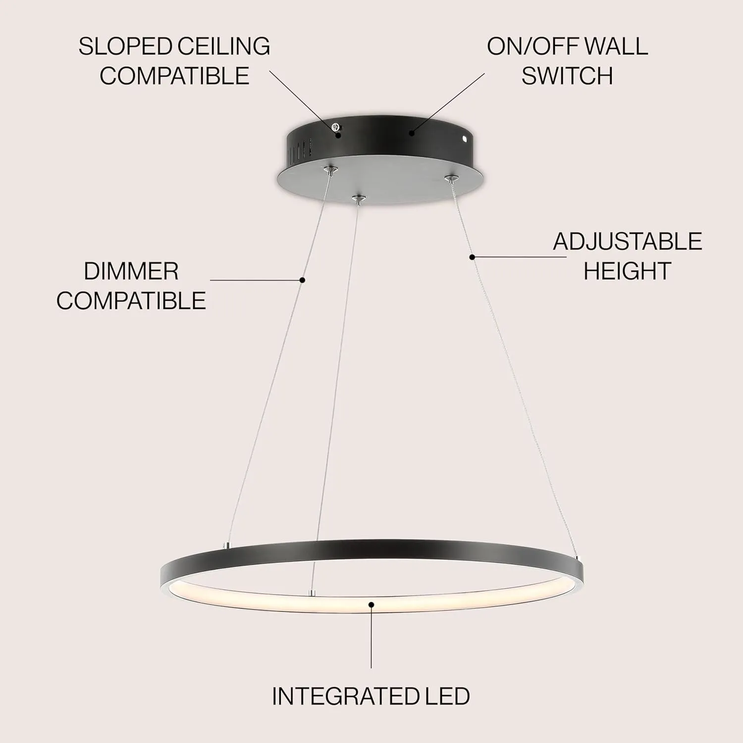 JONATHAN Y JYL7202A Bradley 15.7" Round Integrated LED Metal Pendant Chandelier Modern Contemporary Transitional Dining Room Living Room Kitchen Foyer Bedroom Hallway, Matte Black