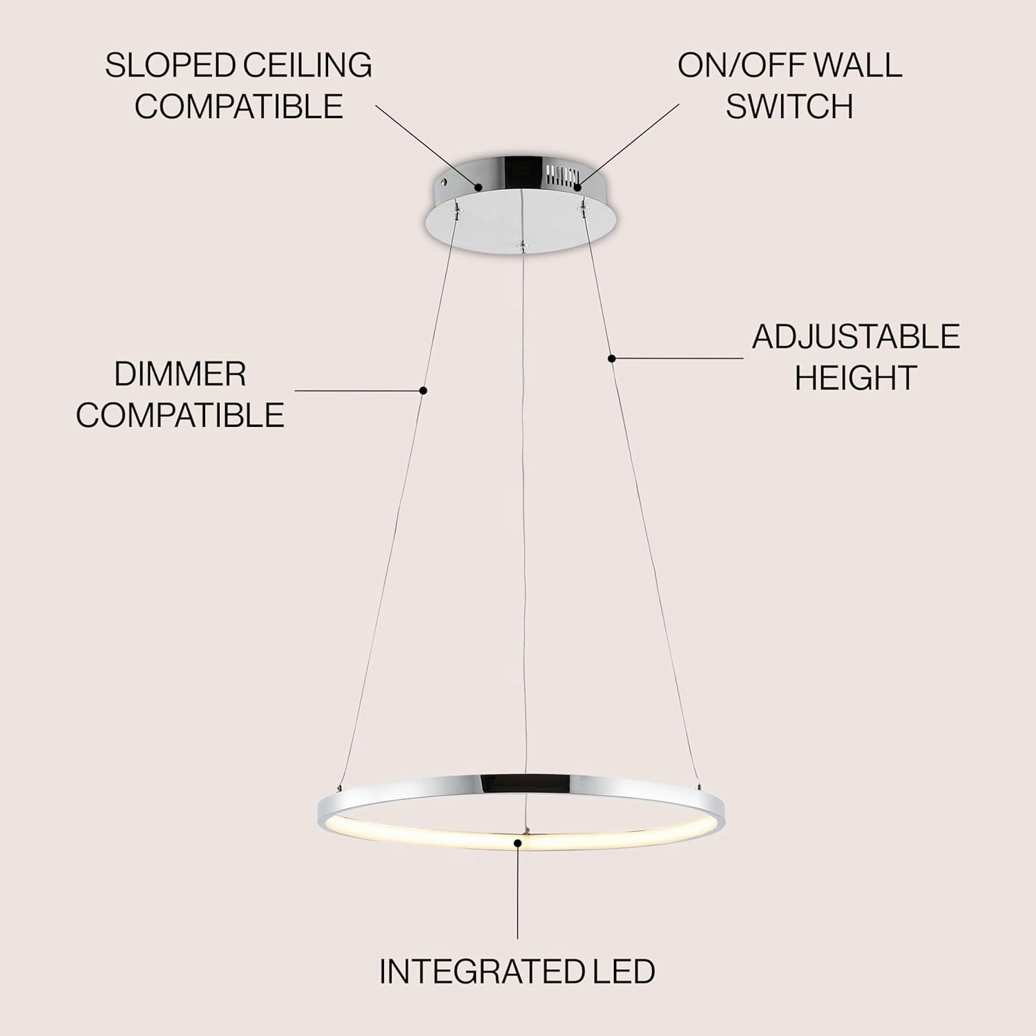JONATHAN Y JYL7202C Bradley 15.75" 1-Light Modern Contemporary Metal Round Integrated LED Pendant Midcentury Transitional Adjustable Dining Room Living Room Kitchen Island Foyer Bedroom, Chrome