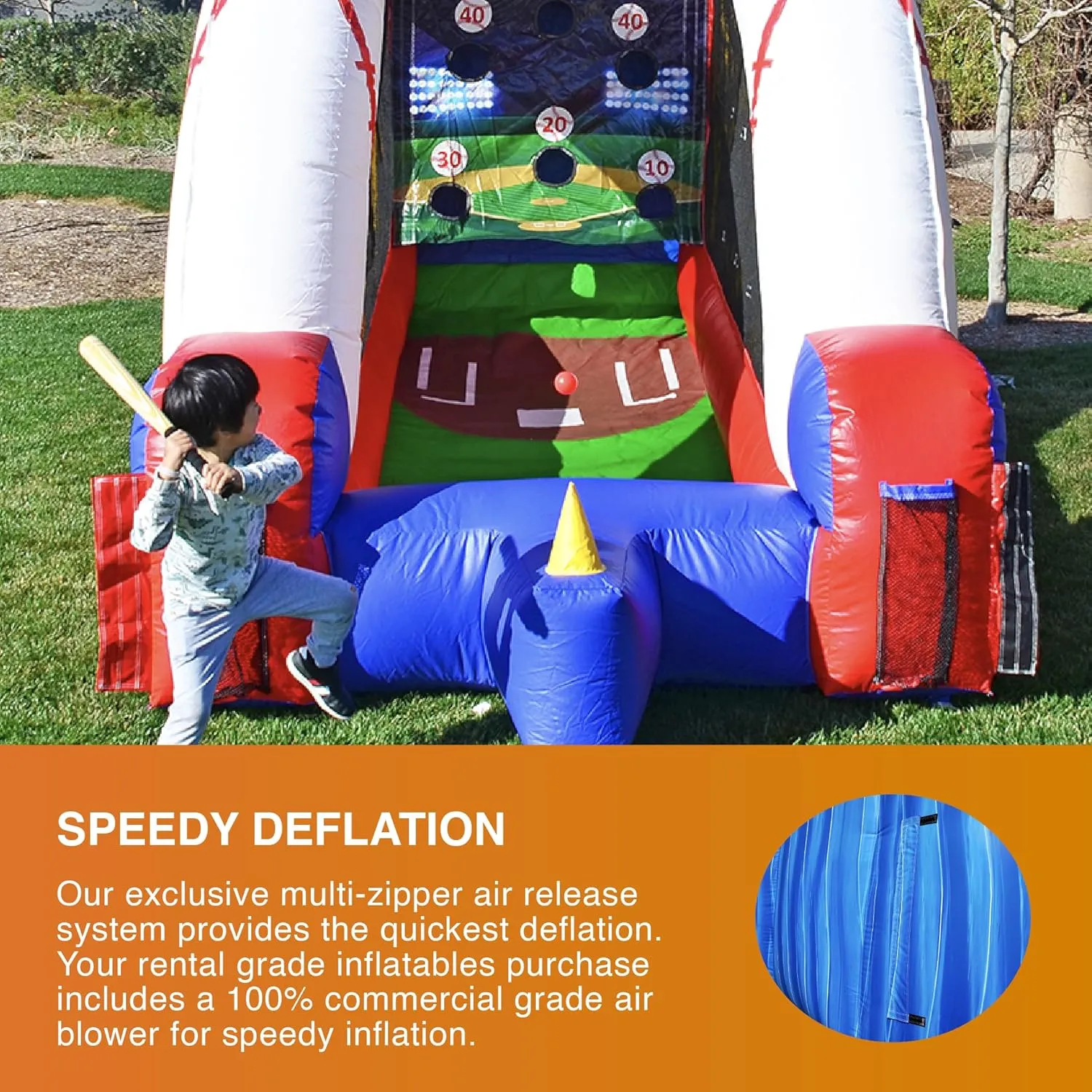 JumpOrange Inflatable Baseball Target Game (with Blower and Foam Bat), Kids and Adults, Commercial Grade, Rental Game, Throwing Target Holes, Toss Game, Outdoor Indoor, 15oz PVC Vinyl, <90 LBS