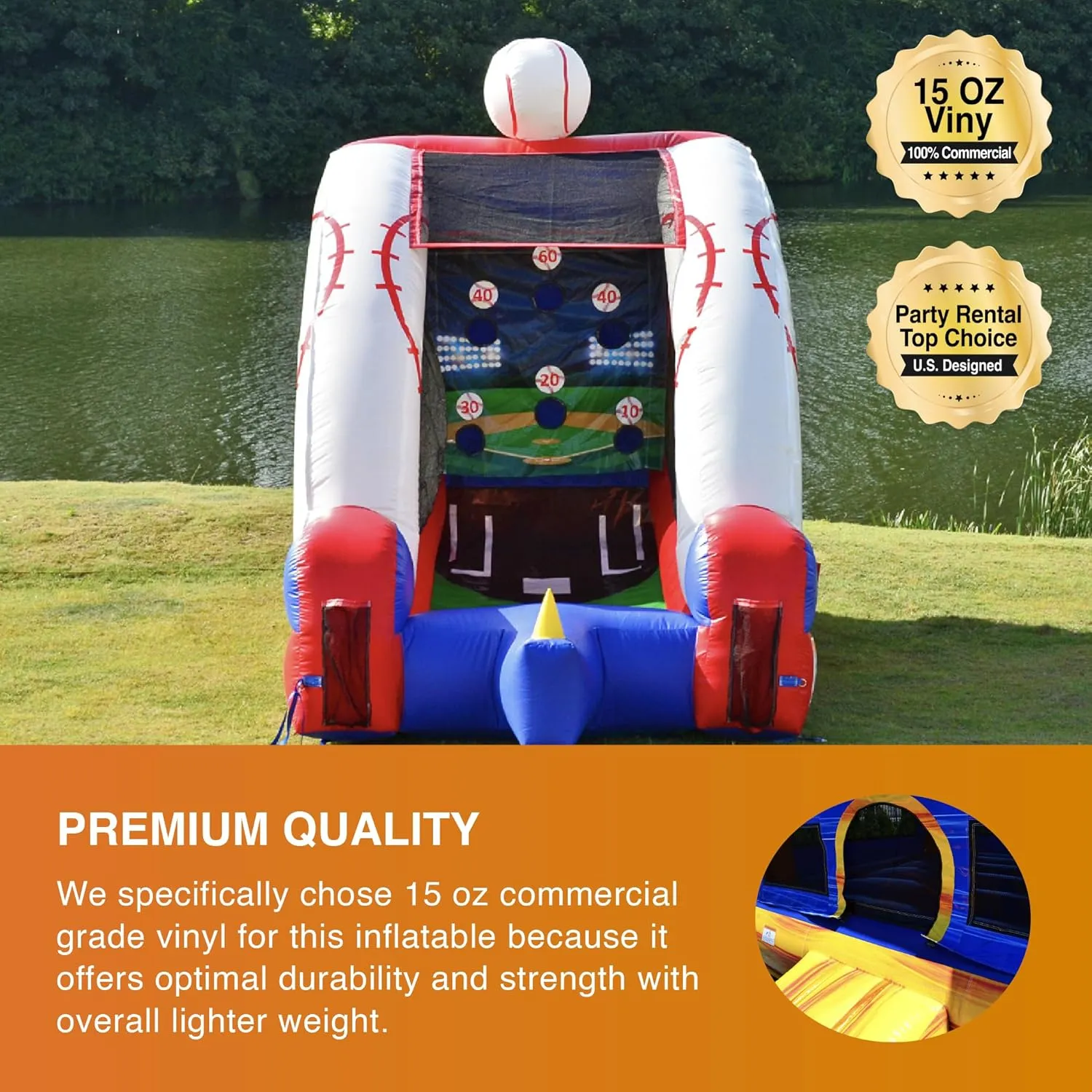 JumpOrange Inflatable Baseball Target Game (with Blower and Foam Bat), Kids and Adults, Commercial Grade, Rental Game, Throwing Target Holes, Toss Game, Outdoor Indoor, 15oz PVC Vinyl, <90 LBS