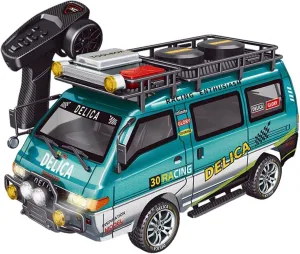 JXC5813A RC Van, 1/24 Scale 2.4G 2WD Full-Proportional Synchronous RC Car Model with Headlights and Adjustable 3 Speed Modes, Great Gift for Intdoor Vehicle Hobbyist (RTR/Green)