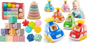 Jyusmile Baby Toys for 6-12 Months, Montessori Press and Go Car Toddlers Toys, 6 Pack Animal Baby Cars for Age 0-2