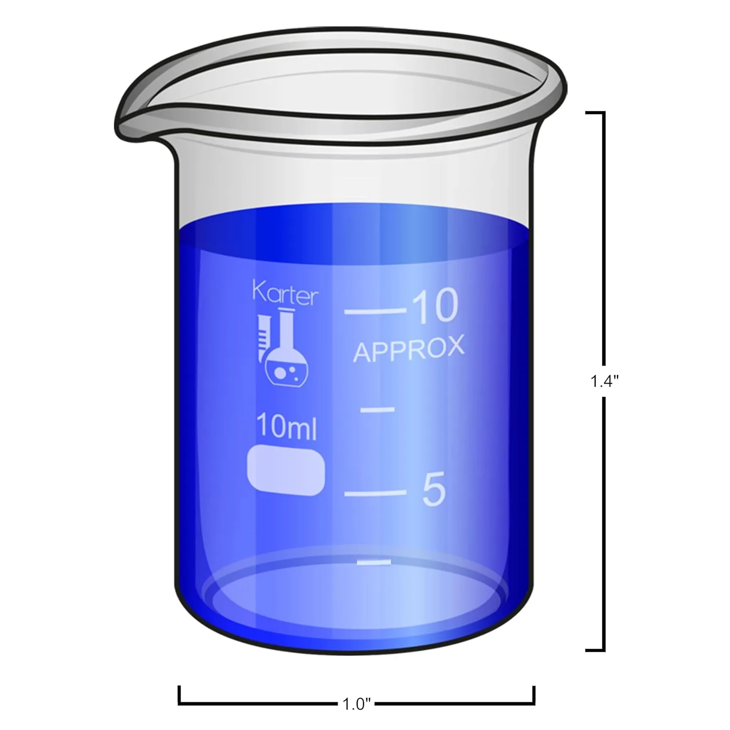 Karter Scientific, 3.3 Boro, Griffin Low Form, Glass Beaker Set - 6 Sizes - 10ml, 50ml, 100ml, 250ml, 500ml, 1000ml